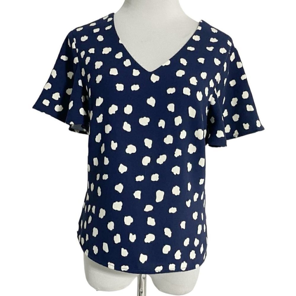 Julie Brown NYC Size 4  Top Blouse Polka Dots Short Sleeve Office Work Attire
